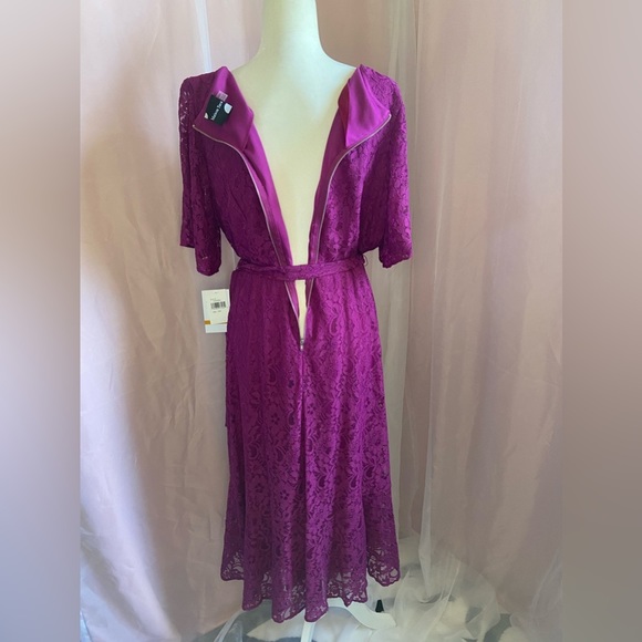 NWT Maison Tara Fuchsia Scoop Neck 3/4 Sleeve Lace Flowy Tier Ruffle Dress BB104 - Picture 5 of 13